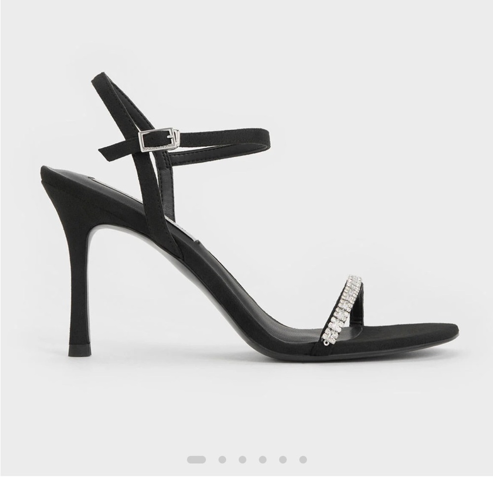 Charles and Keith Ambrosia Textured Gem-Embellished Ankle Black Pumps/Heels